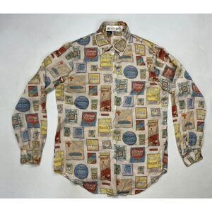 VINTAGE Exit Shops Silk All Over Scarf Print Shirt Women Medium Long Sleeve 90s